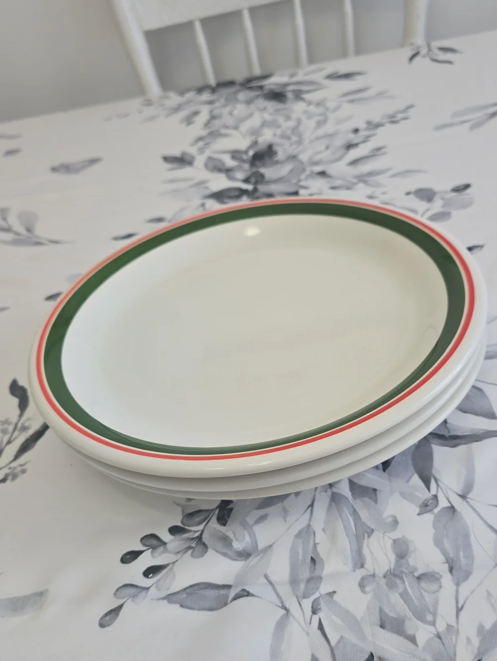 La Primula S.R.L. Set Of 3 Ceramic Dinner Plates Green Red Trim Made In Italy